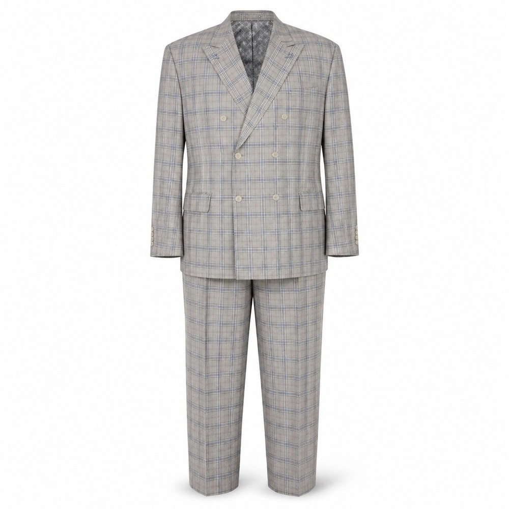 Stacy Adams Deuce Men's 52L 47W Gray Plaid Double Breasted 2-Piece Suit NWT